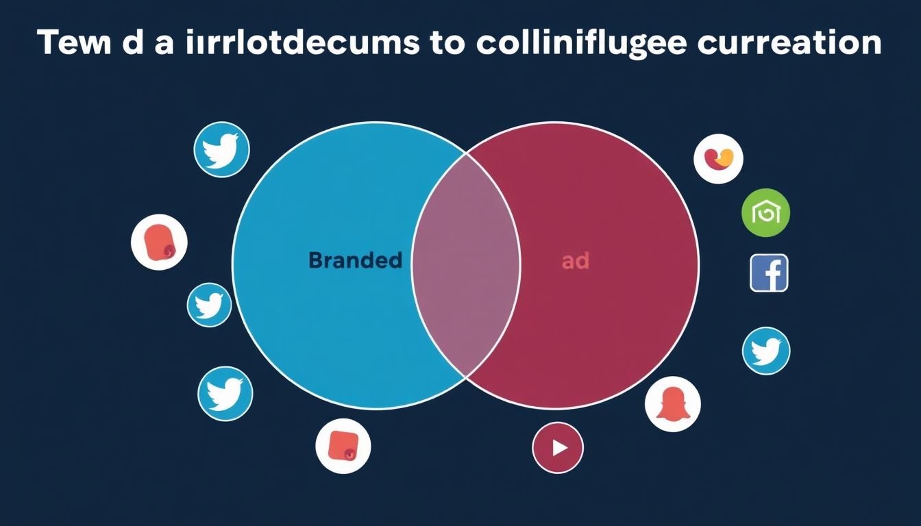 A Venn diagram with two overlapping circles representing two brands or influencers, surrounded by social media platforms displaying collaborative content.