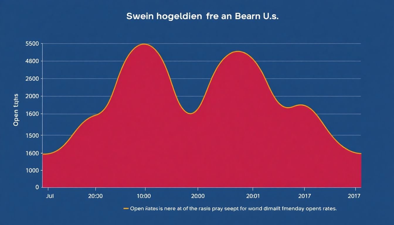 A graph showing open rates at different times of the day, with peaks and troughs indicating the best and worst times to send emails.