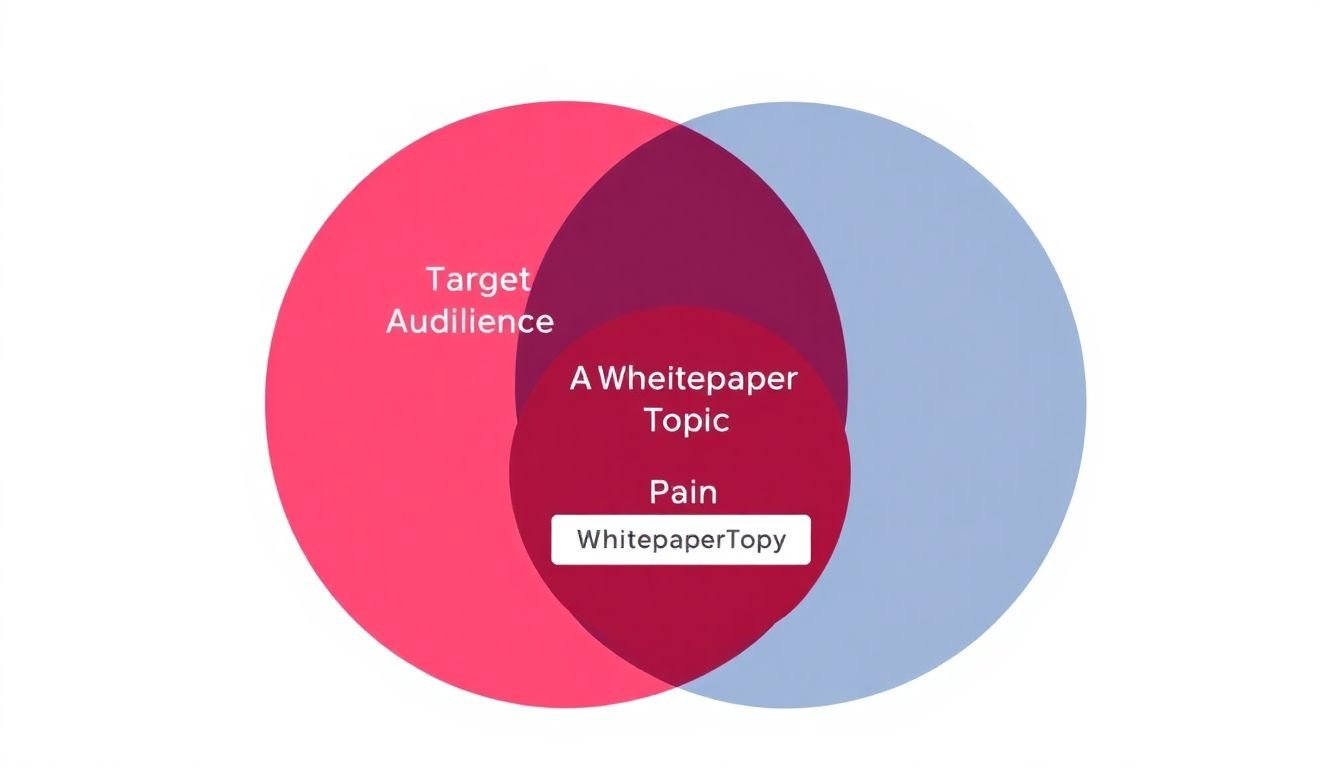 A Venn diagram with two circles representing 'Target Audience' and 'Pain Points', intersecting to form a central circle labeled 'Whitepaper Topic'.