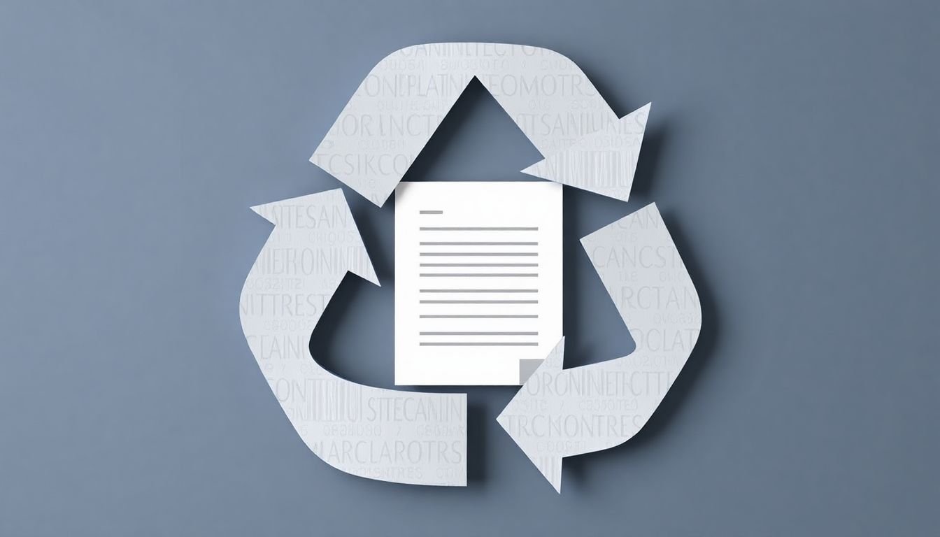 A recycling symbol with a whitepaper transforming into various content formats (blog post, infographic, etc.) around it.