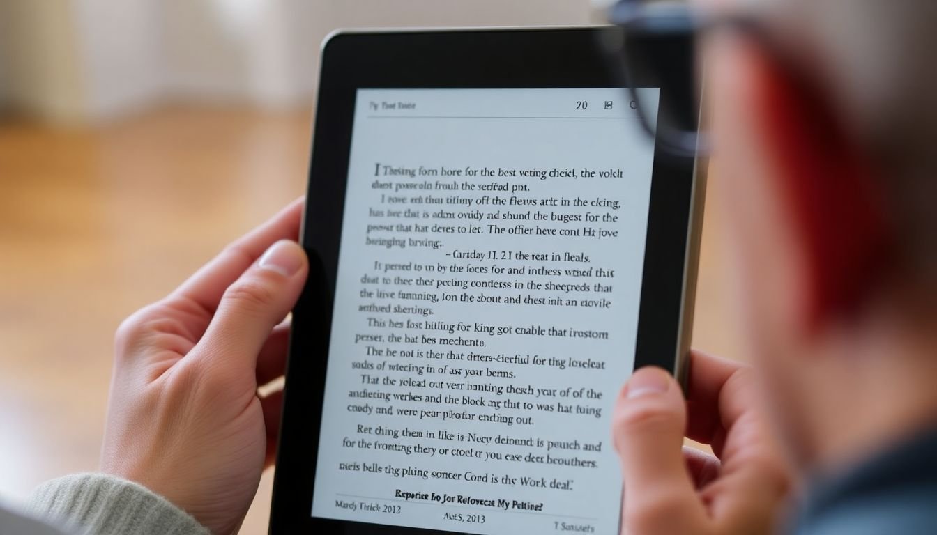 An eBook being read by a visually impaired individual using a screen reader, with adjustable font size and contrast settings visible on the screen.
