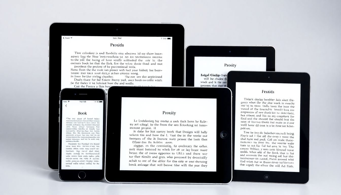 A series of devices, from smartphones to tablets to e-readers, all displaying the same eBook with consistent, high-quality design.