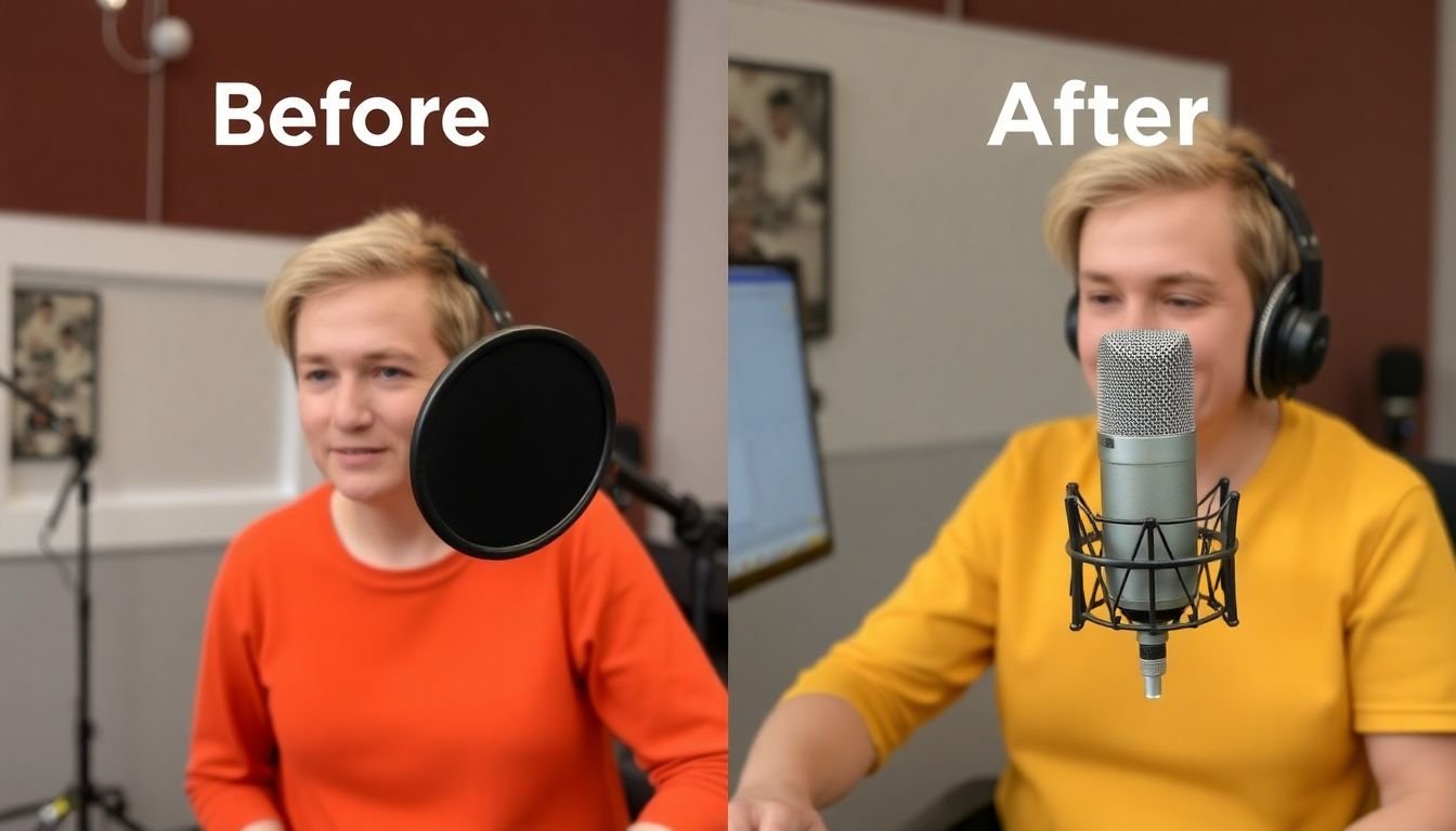 A before-and-after comparison of a raw podcast recording and the polished, edited final product.
