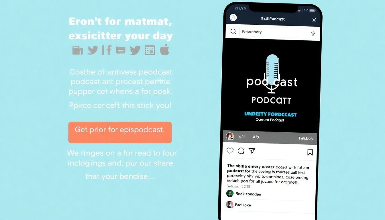 A social media post promoting a podcast episode, with a graphic showcasing the podcast's branding and a call-to-action for listeners to engage and share.