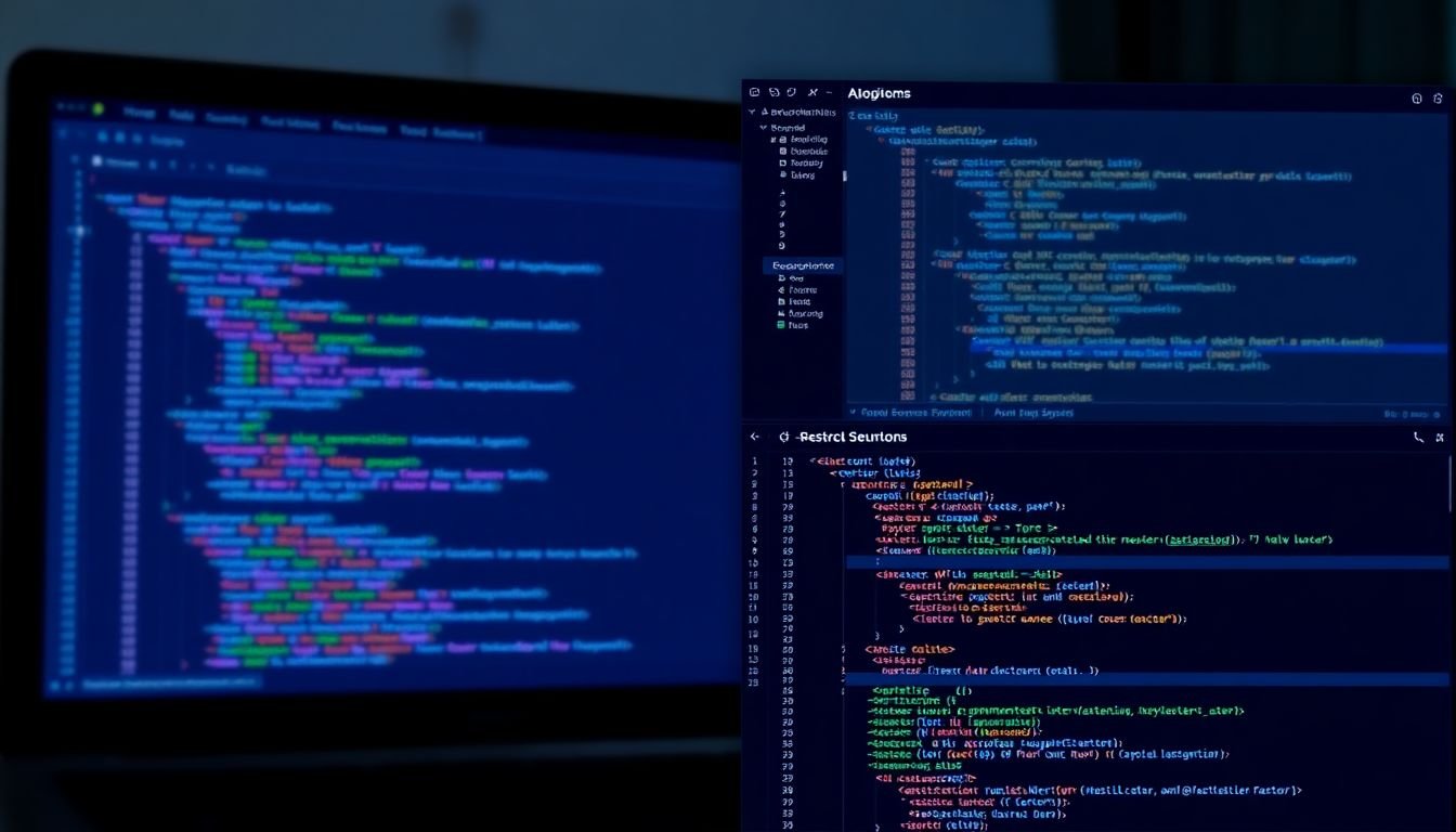 A web developer's screen showcasing AI algorithms and machine learning models integrated into a web application's backend