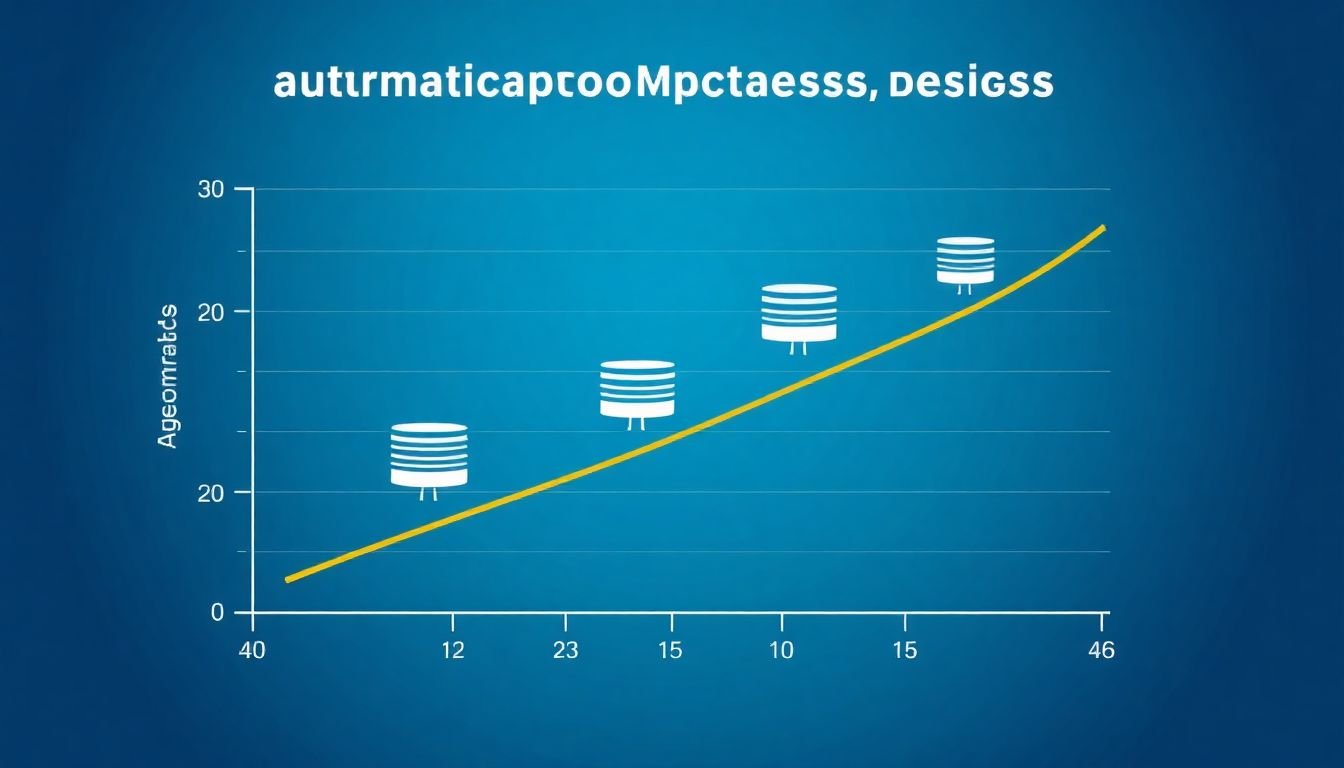 A graph showing automatic scaling of resources based on demand, with a robot icon representing automation.