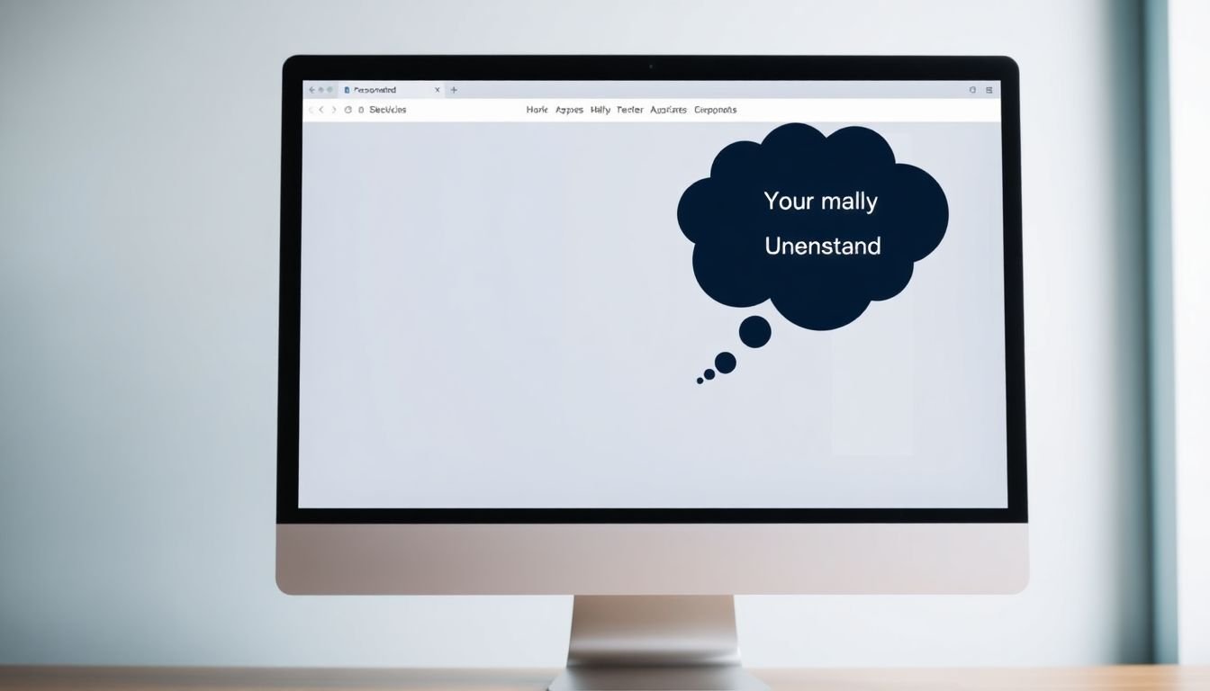 A computer screen displaying a personalized website, with a thought bubble showing a user feeling understood and valued.