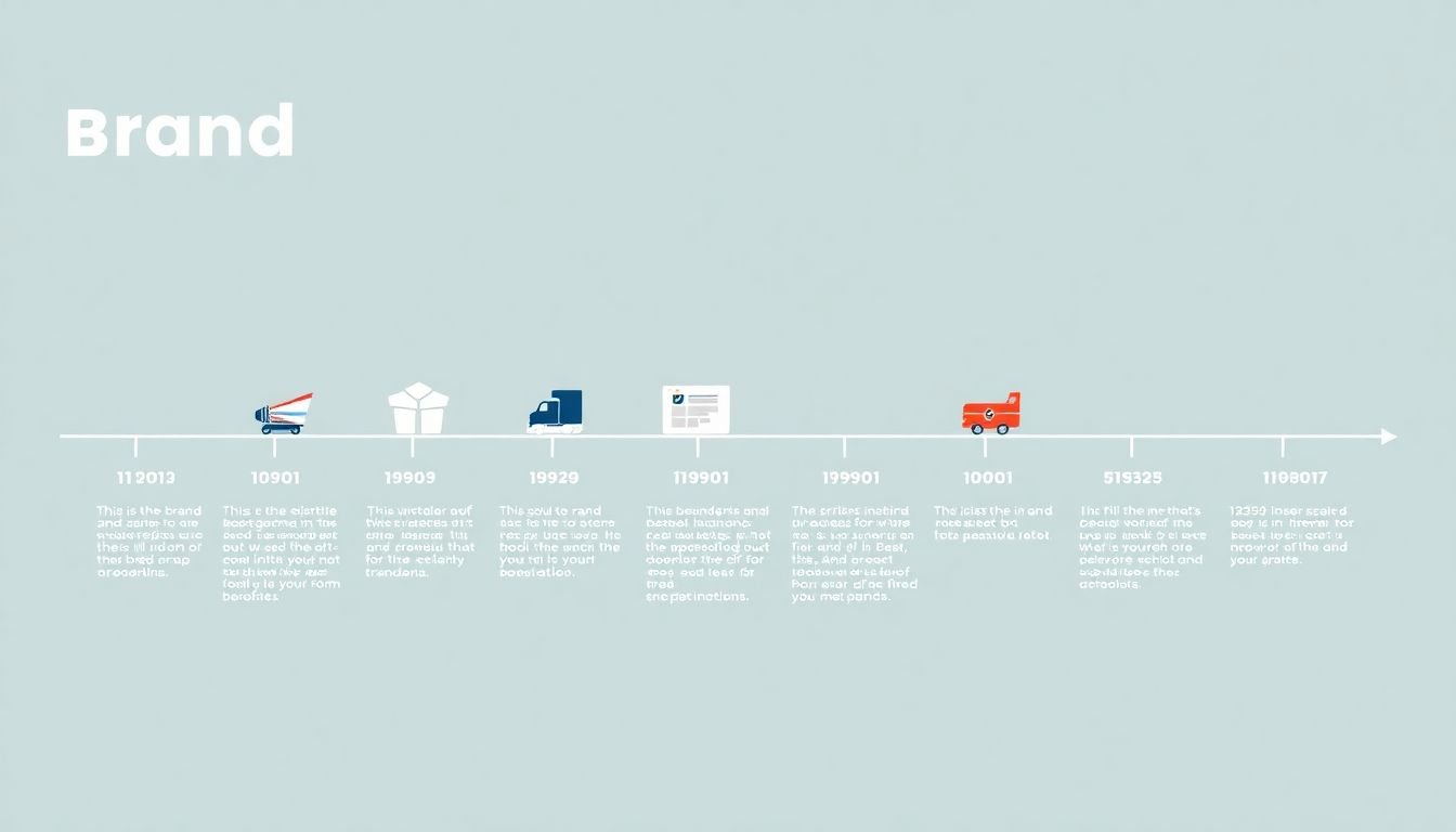 A visual timeline showcasing a brand's evolution, from its humble beginnings to its current status, with a clear narrative arc