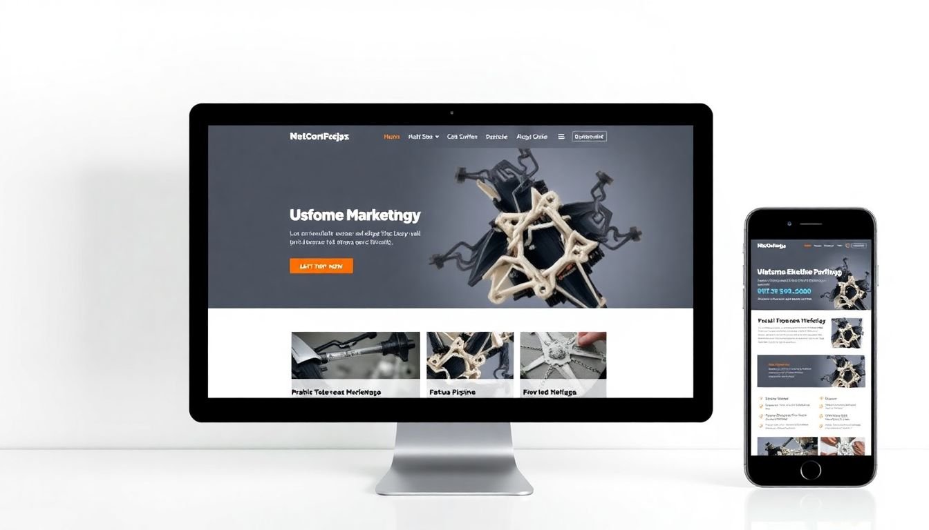 A side-by-side comparison of a marketing page displayed on a desktop, tablet, and mobile device, showcasing its responsive design