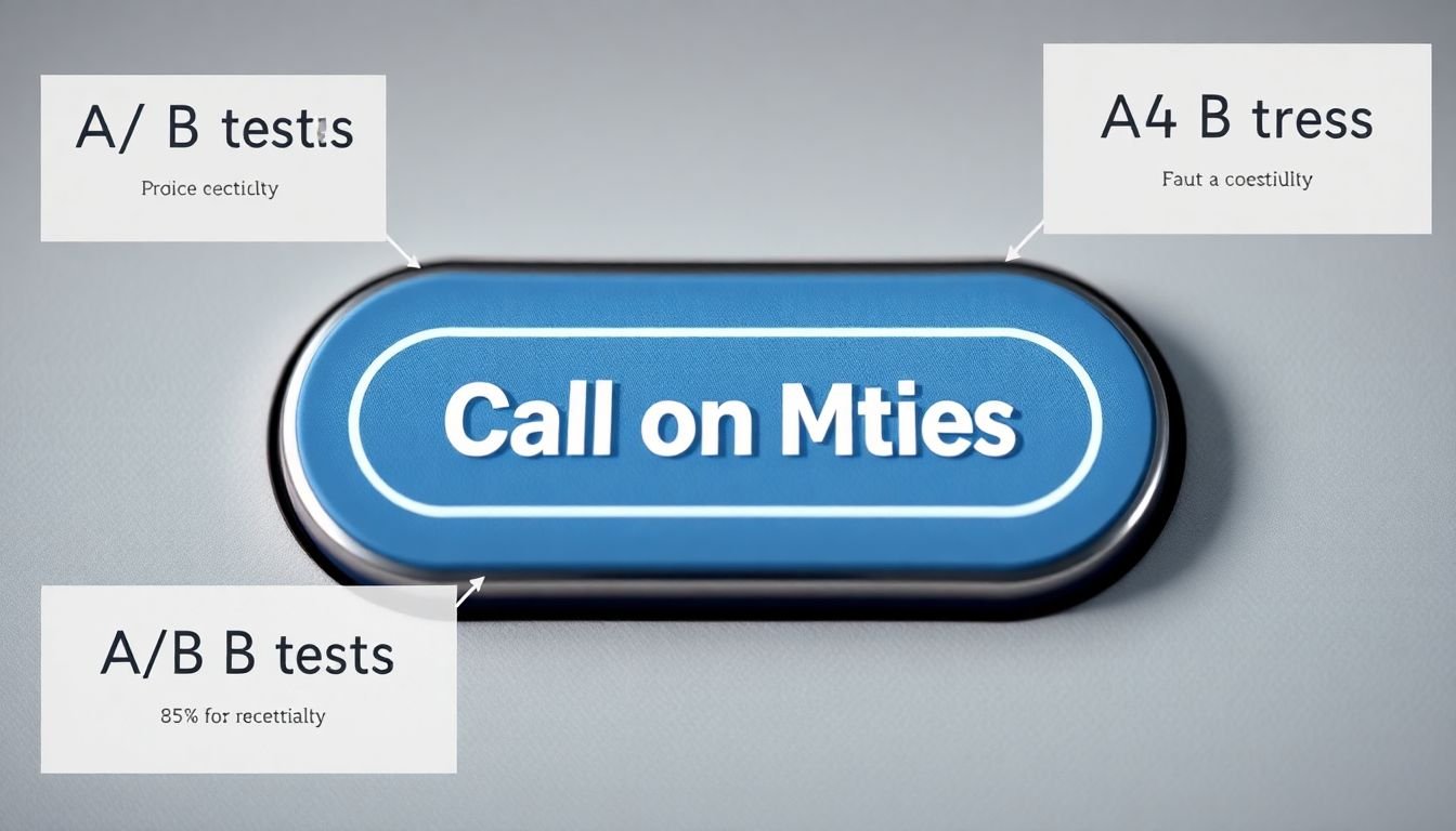 A close-up of a well-designed call-to-action button, surrounded by A/B testing results demonstrating its success