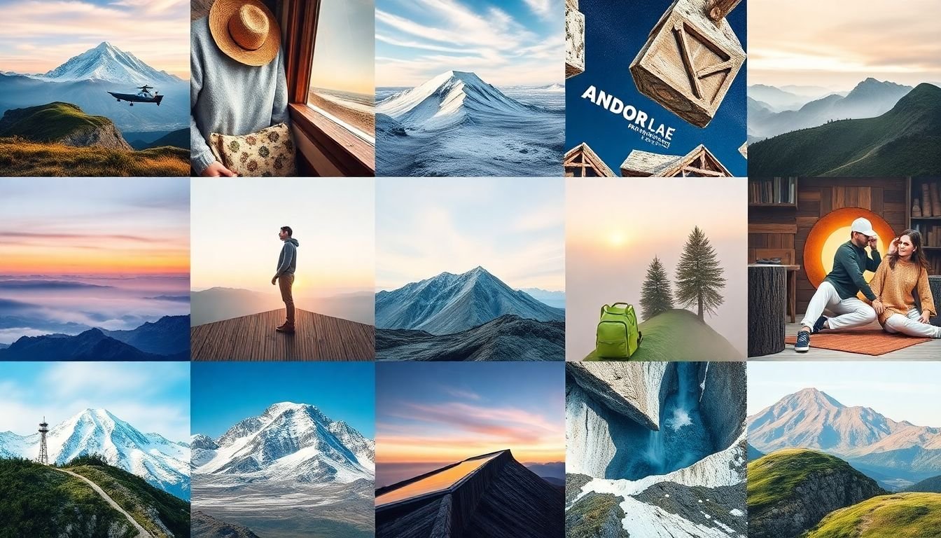 A collage of high-quality images and graphics that align with a specific brand's aesthetic and messaging