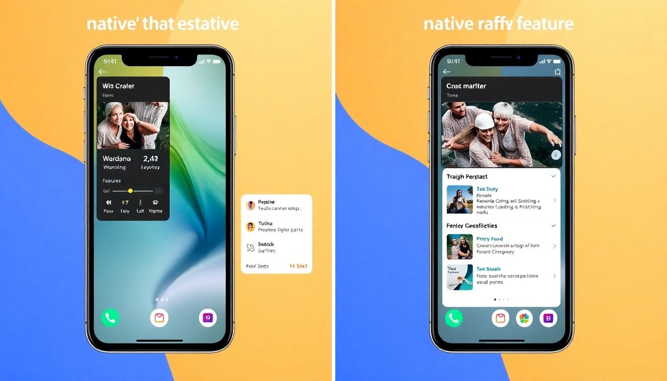 Side-by-side comparison of native and cross-platform app interfaces showcasing integrated native features