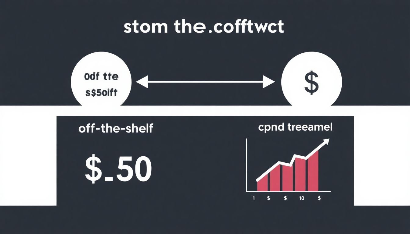 A graph showing the cost comparison between off-the-shelf and custom software, with a business chart showing increased profits.