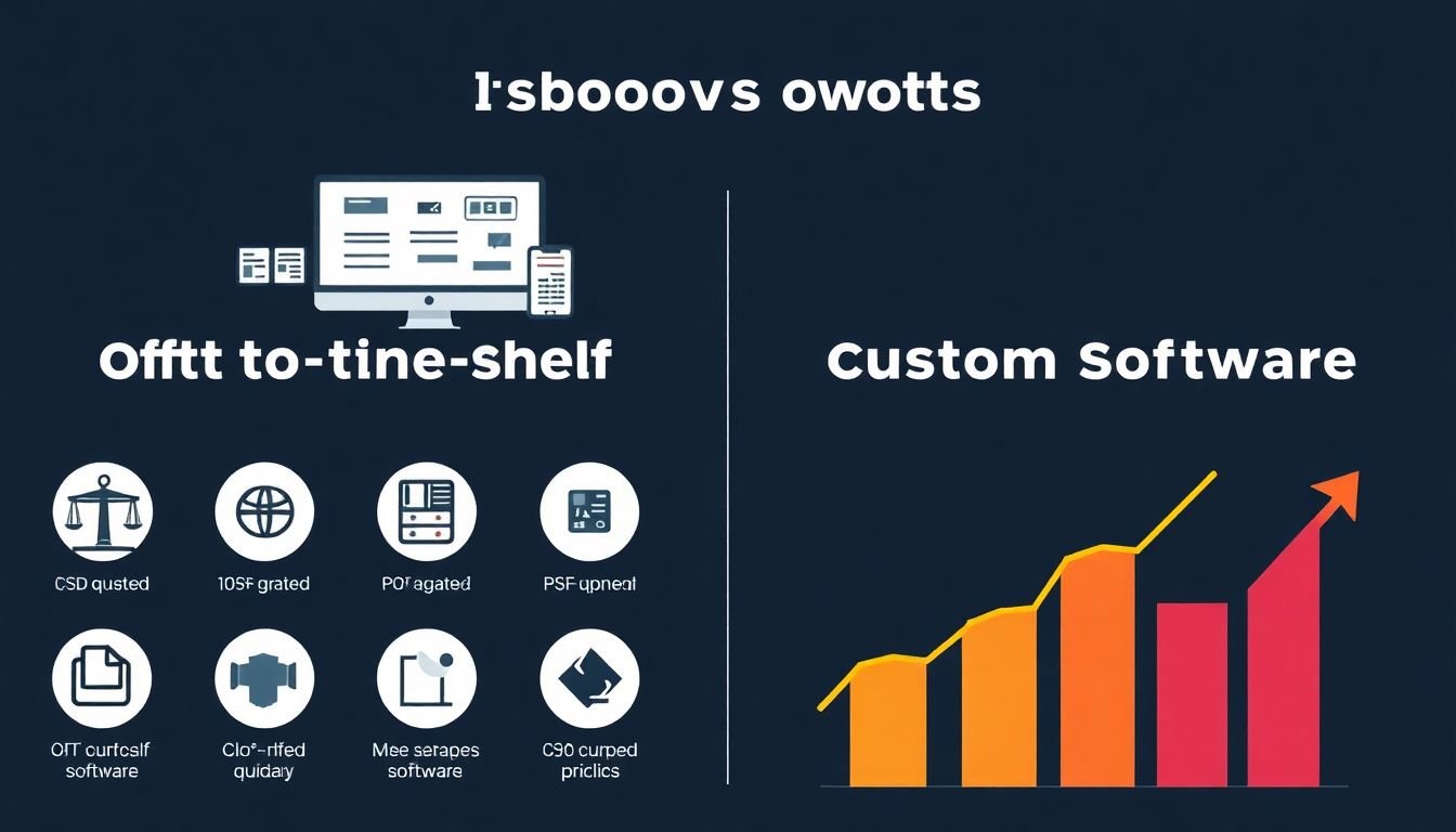 An infographic showing the comparison between off-the-shelf software and custom software, with a business graph showing growth for the latter.