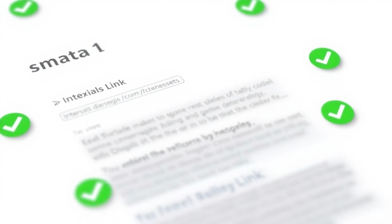 A webpage with optimized meta tags, header tags, and internal links, surrounded by green checkmarks