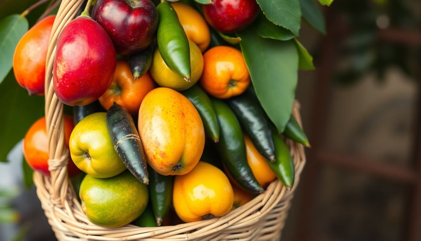 A fruit basket filled with low-hanging, ripe long-tail keywords, with a ladder representing the ease of picking them.