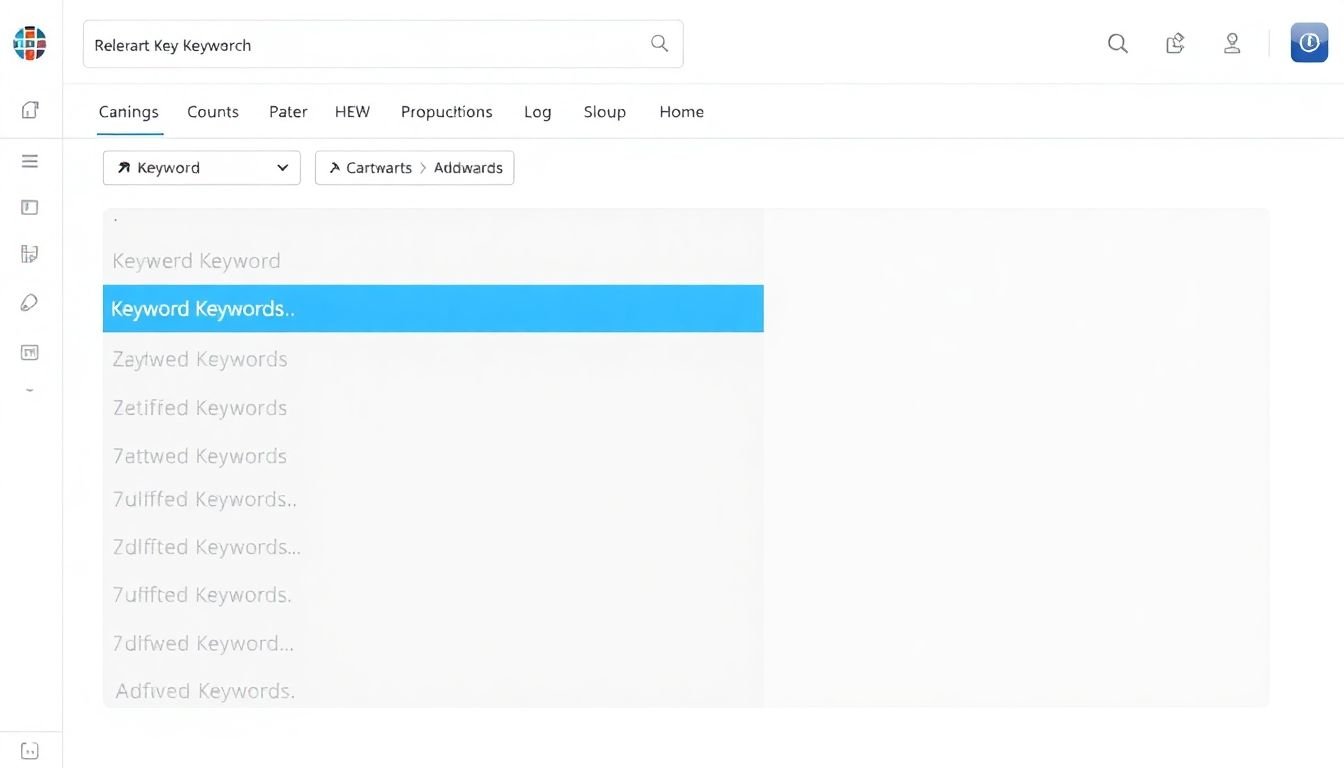 A keyword research tool displaying a list of relevant keywords, with the target keyword highlighted.