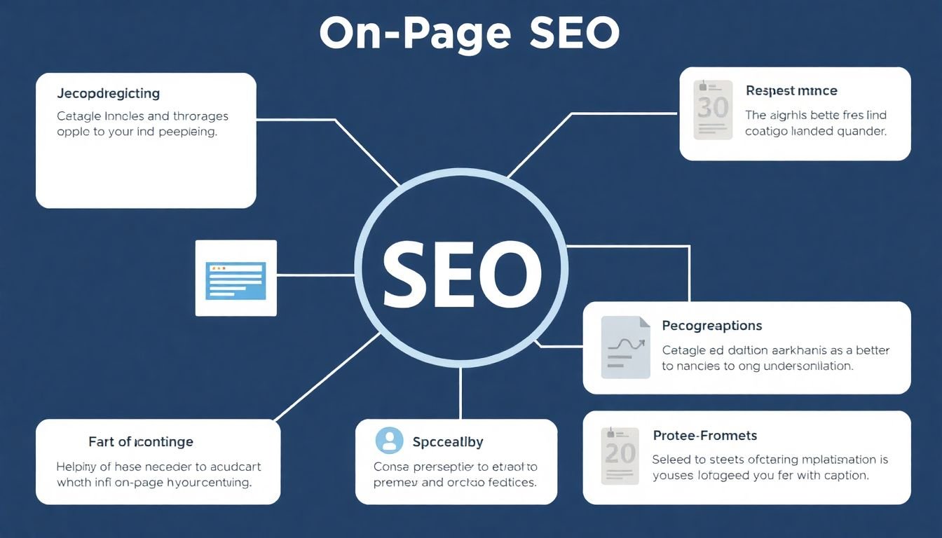 An infographic illustrating the concept of on-page SEO, with key elements highlighted.