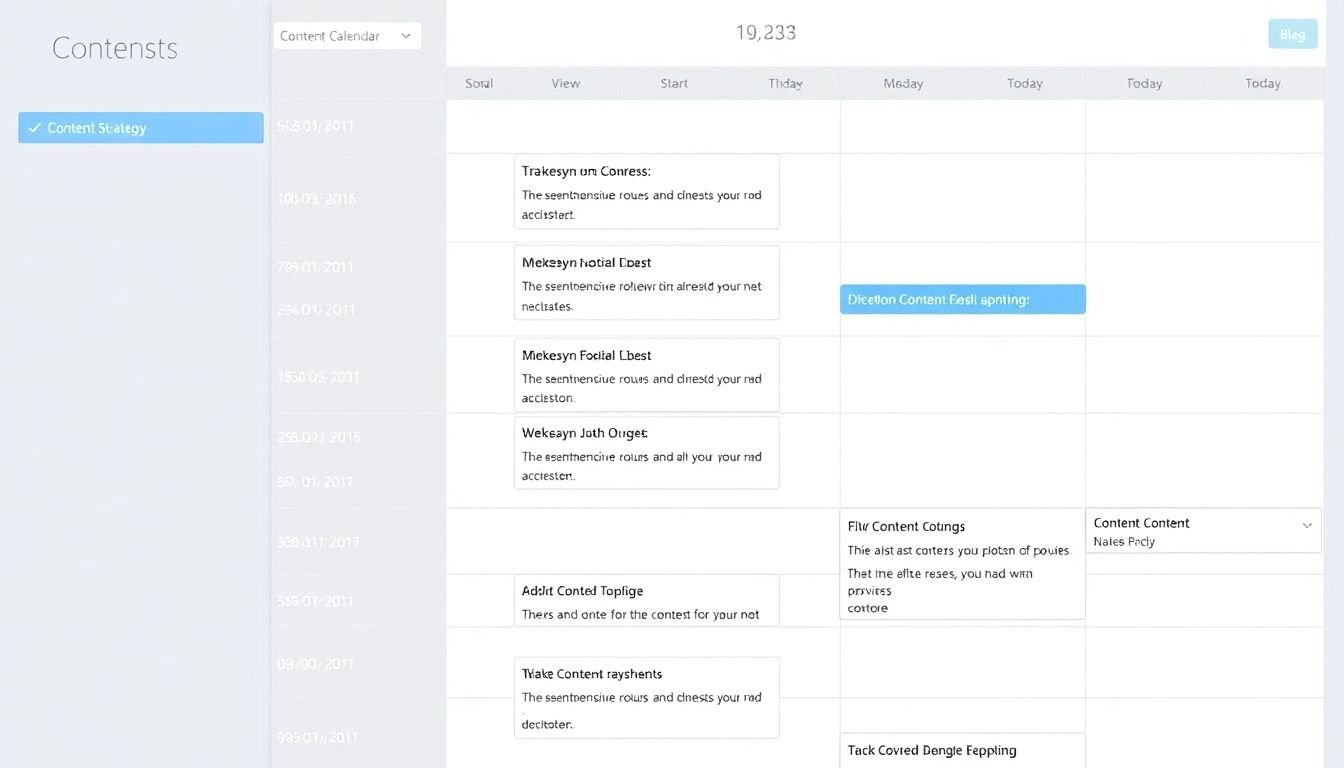 A content calendar with scheduled blog posts, indicating a consistent publishing strategy.