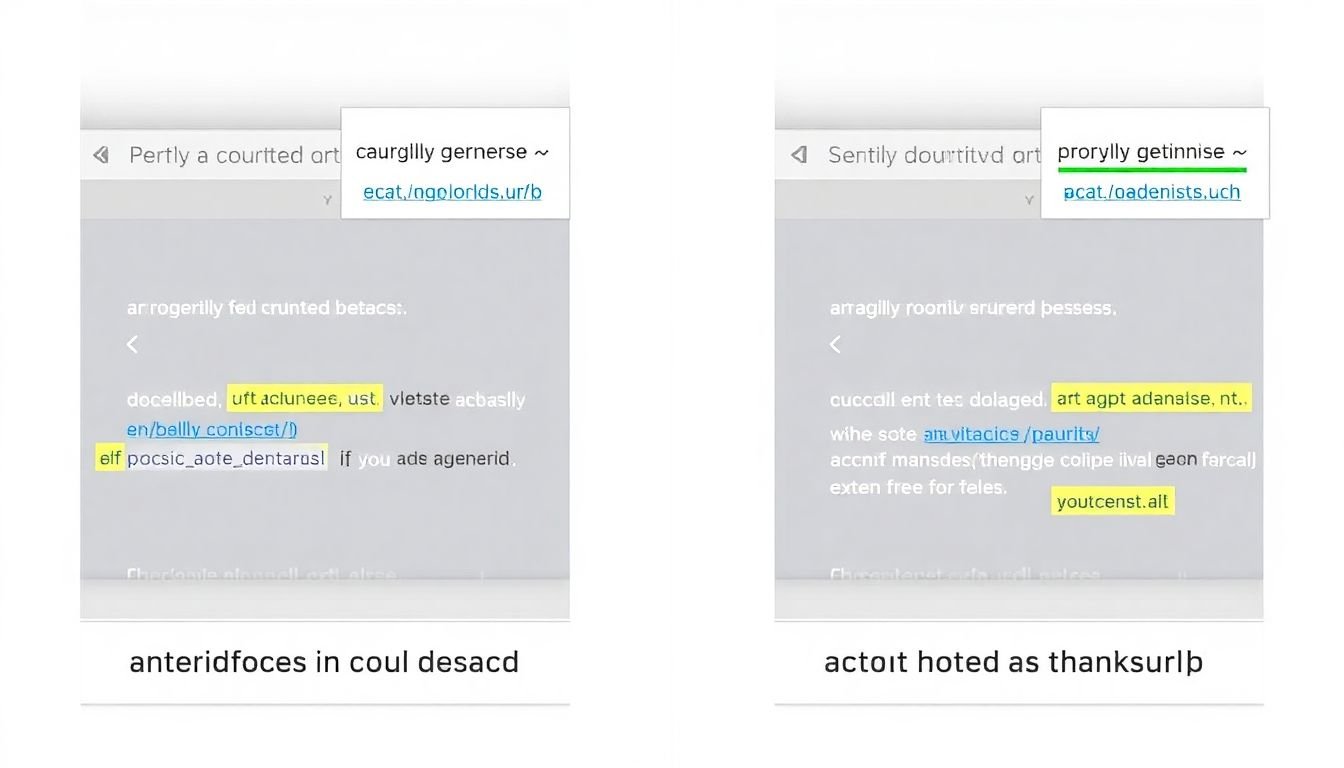 A comparison of a poorly structured URL and an optimized URL, with the differences highlighted.