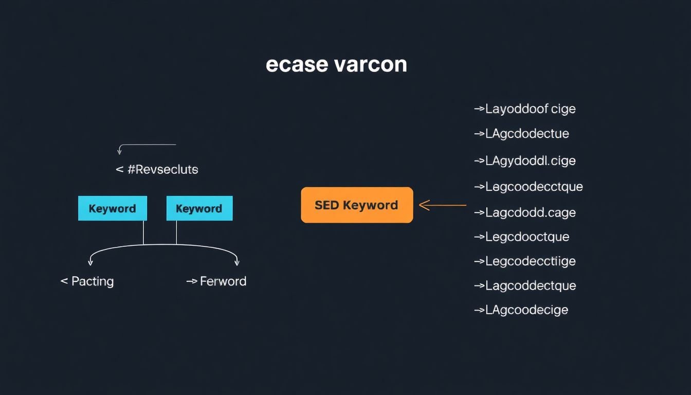 A visual representation of a keyword research process, showing a tree of seed keywords branching out into long-tail keywords.