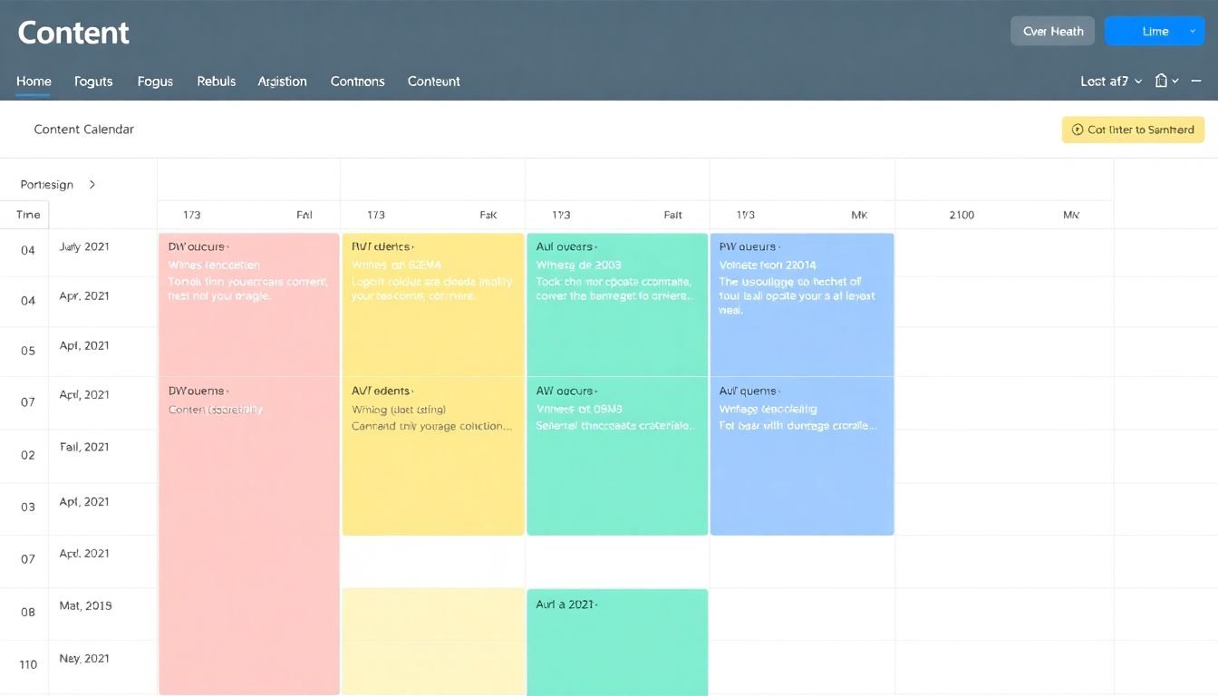An image of a content calendar with scheduled updates and refreshes, showing the evolution of a piece of content over time.