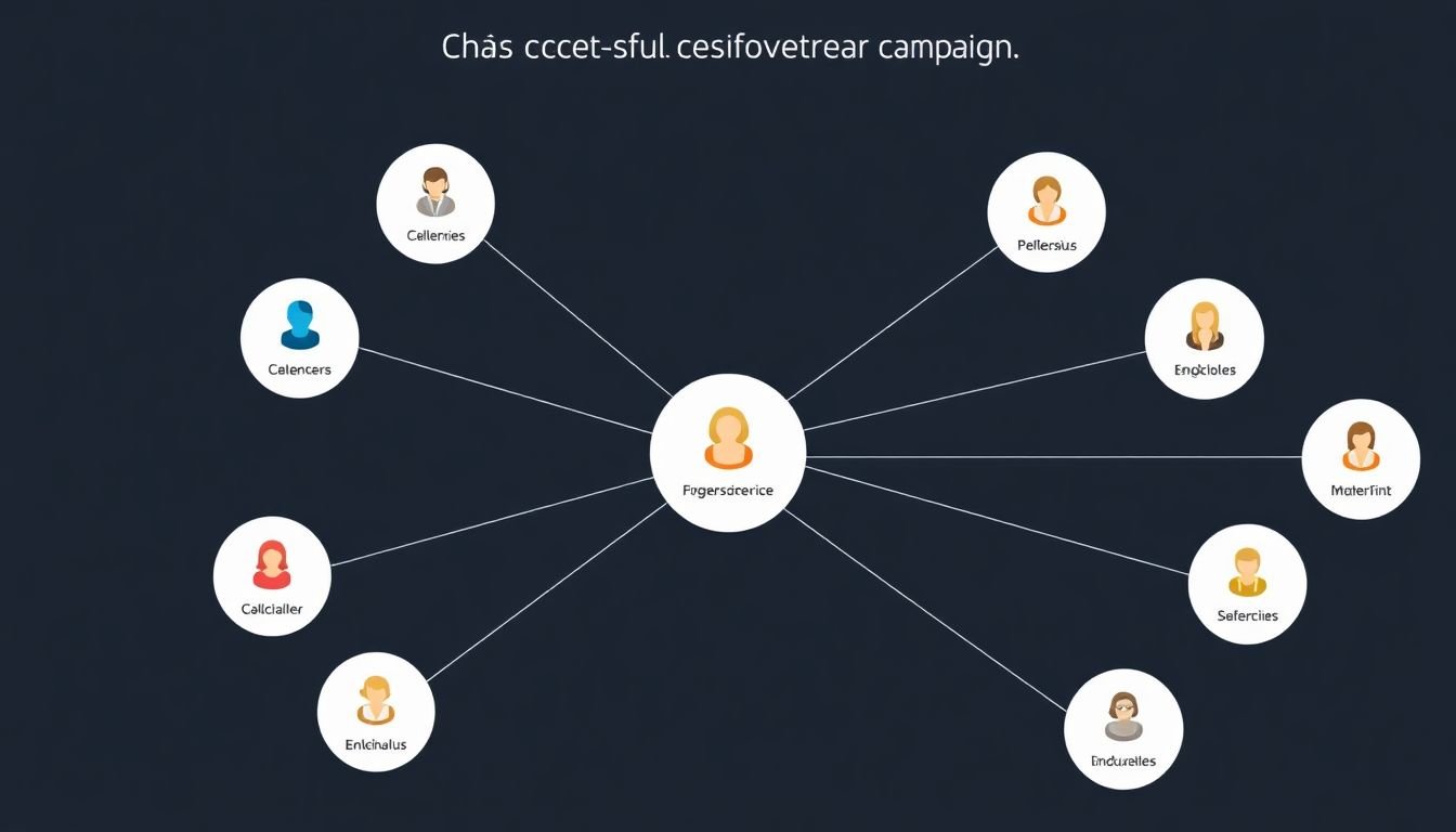 A network diagram connecting a central website to various influencers in its niche, representing a successful outreach campaign.