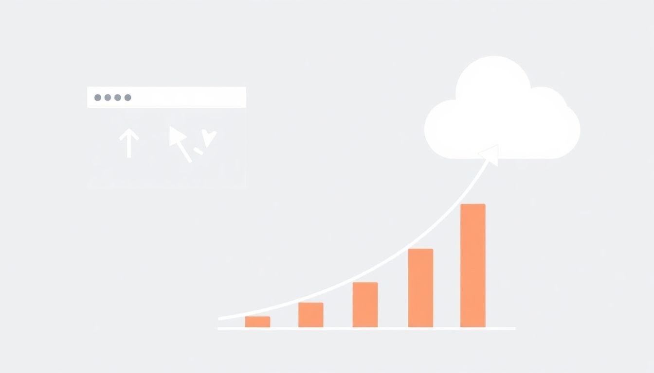 A simple infographic showing a website with incoming arrows representing backlinks, leading to a rise in a graph representing domain authority.