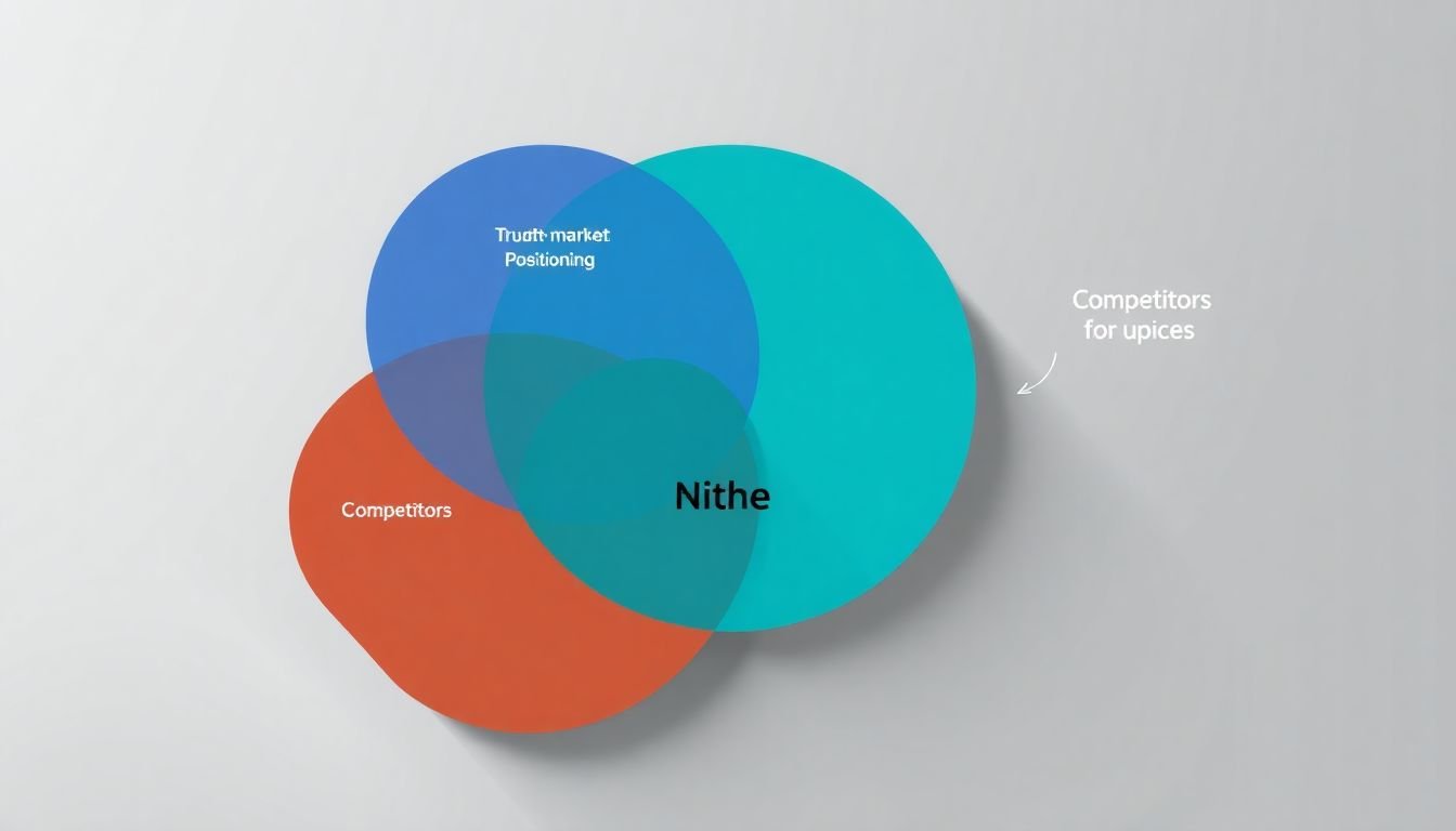 A Venn diagram showing competitors' market positioning, with a spotlight on your unique niche.