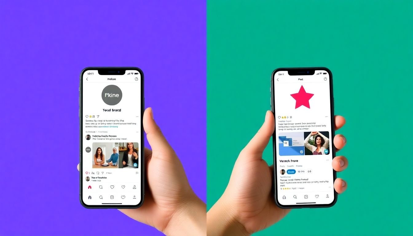 A side-by-side comparison of a brand's presence on different social media platforms, all consistent thanks to AI.