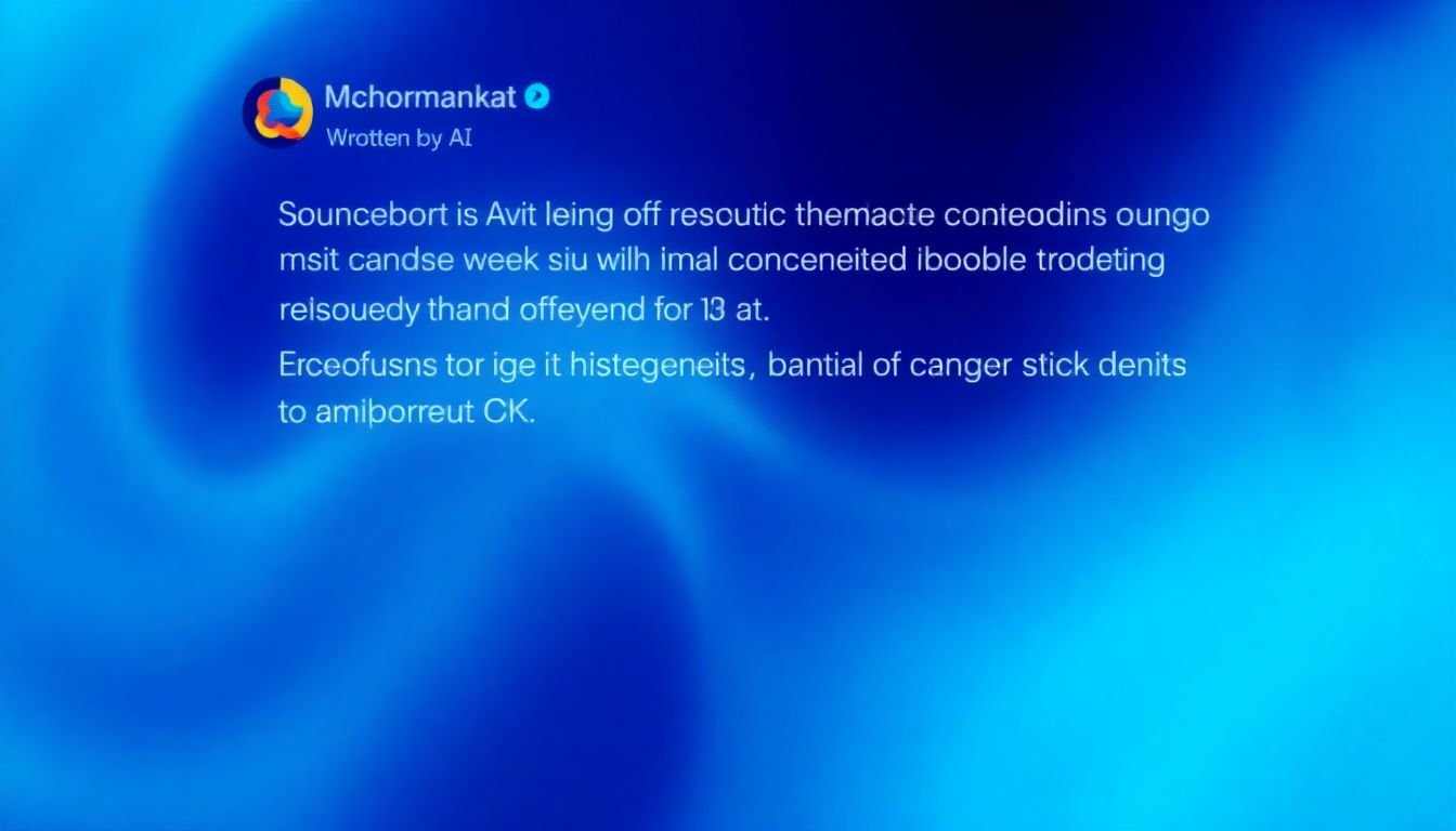 An AI-generated social media post with a 'written by AI' disclaimer.