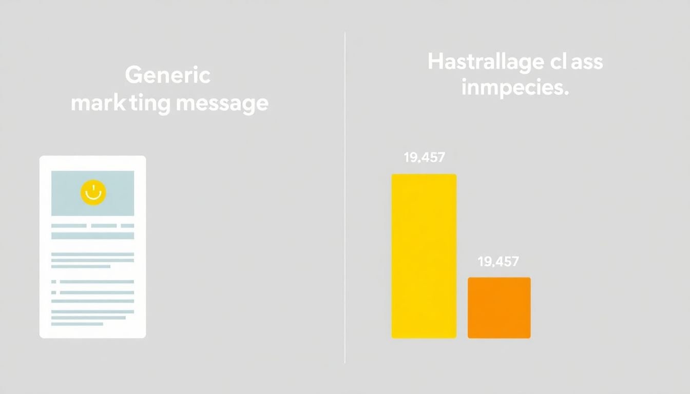 A side-by-side comparison of a generic marketing message and a personalized one, with the latter showing higher engagement and impact.