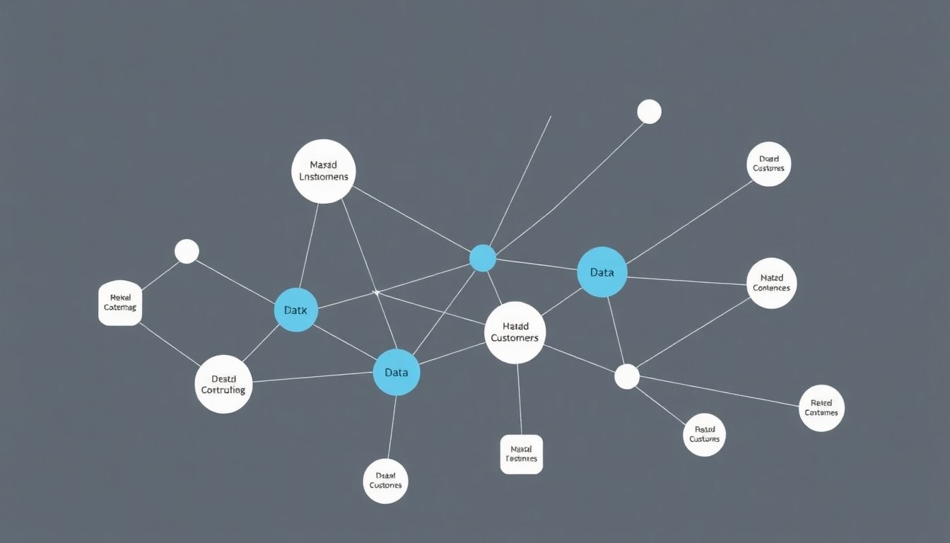 A business graph with disconnected data points struggling to connect, representing the challenges of siloed customer data.