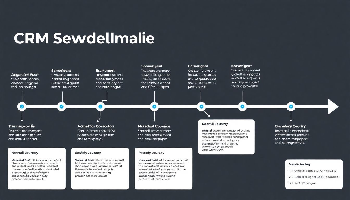 A roadmap or journey map illustrating the continuous evolution and improvement of a CRM system over time.