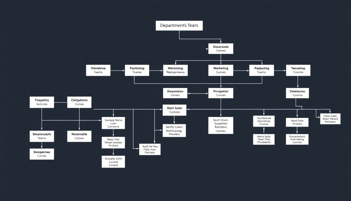 A growing flowchart, expanding to encompass multiple departments and teams.