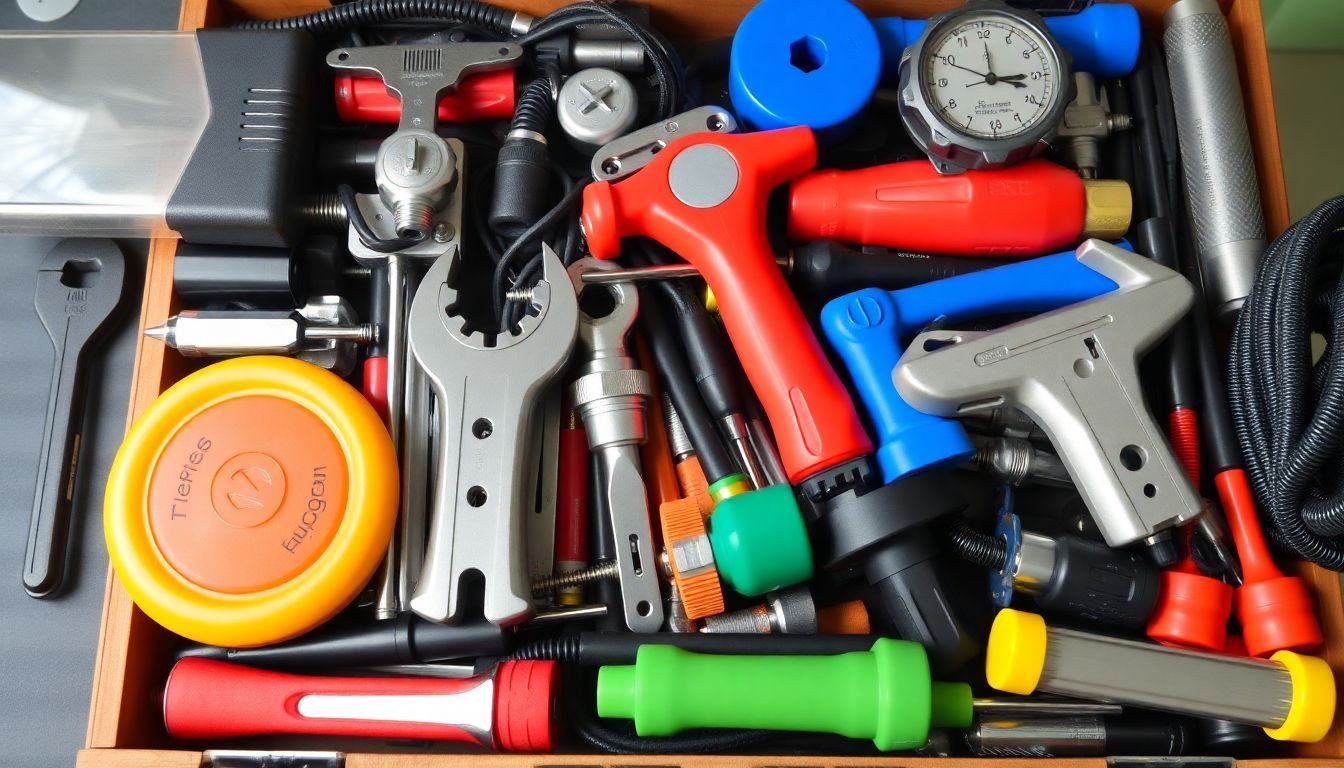 A variety of automation tools, both digital and physical, arranged in a toolbox.