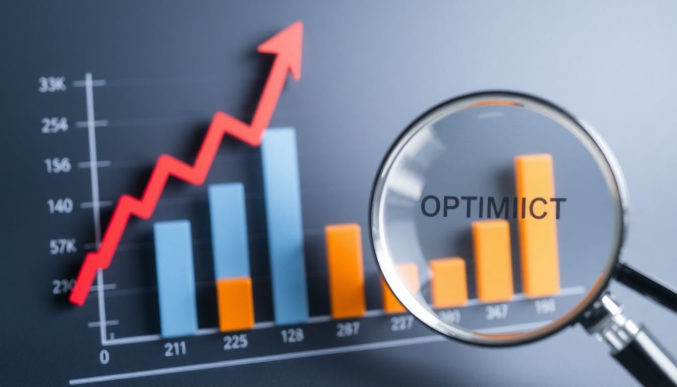 A graph with rising lead generation metrics, with a magnifying glass zooming in on the data for optimization.