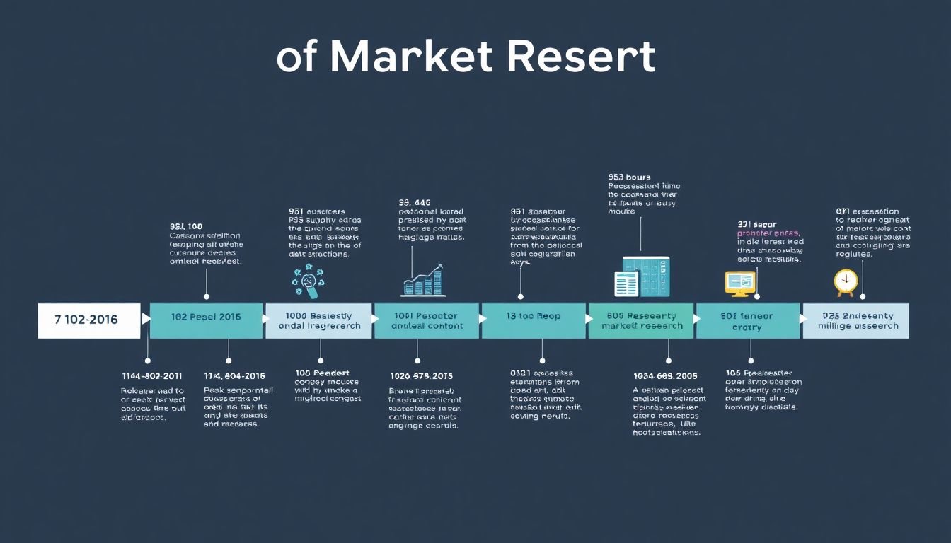 A timeline infographic showcasing the evolution of market research, with milestones marked by iconic technological advancements and data sources.