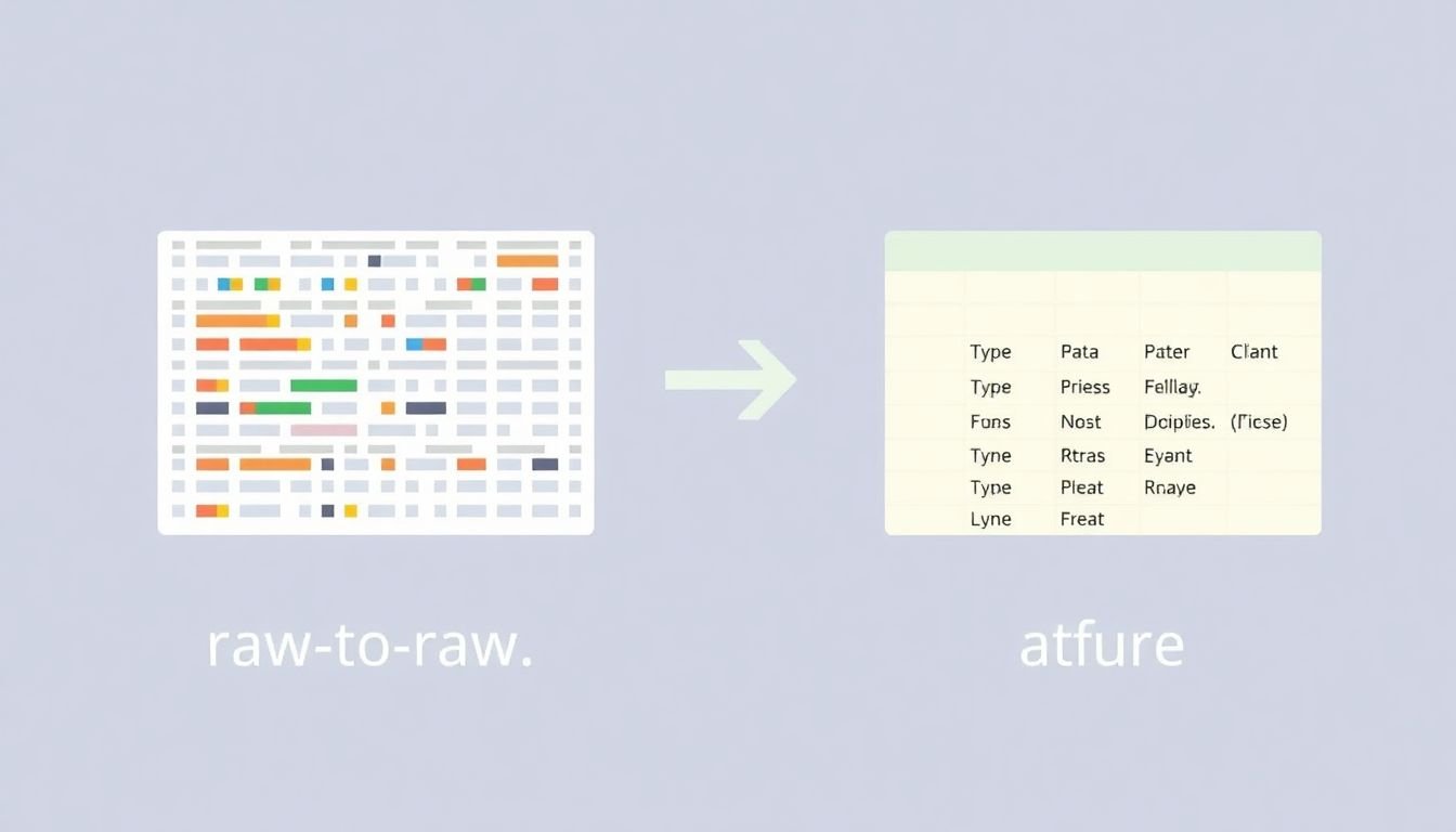 An animated graphic showing raw data being transformed into a clean, structured dataset.