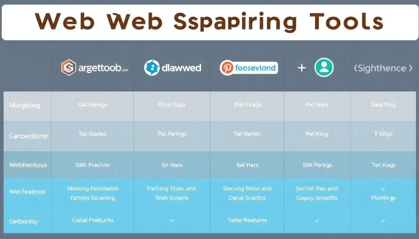 A comparison chart of popular web scraping tools, with logos and key features highlighted.