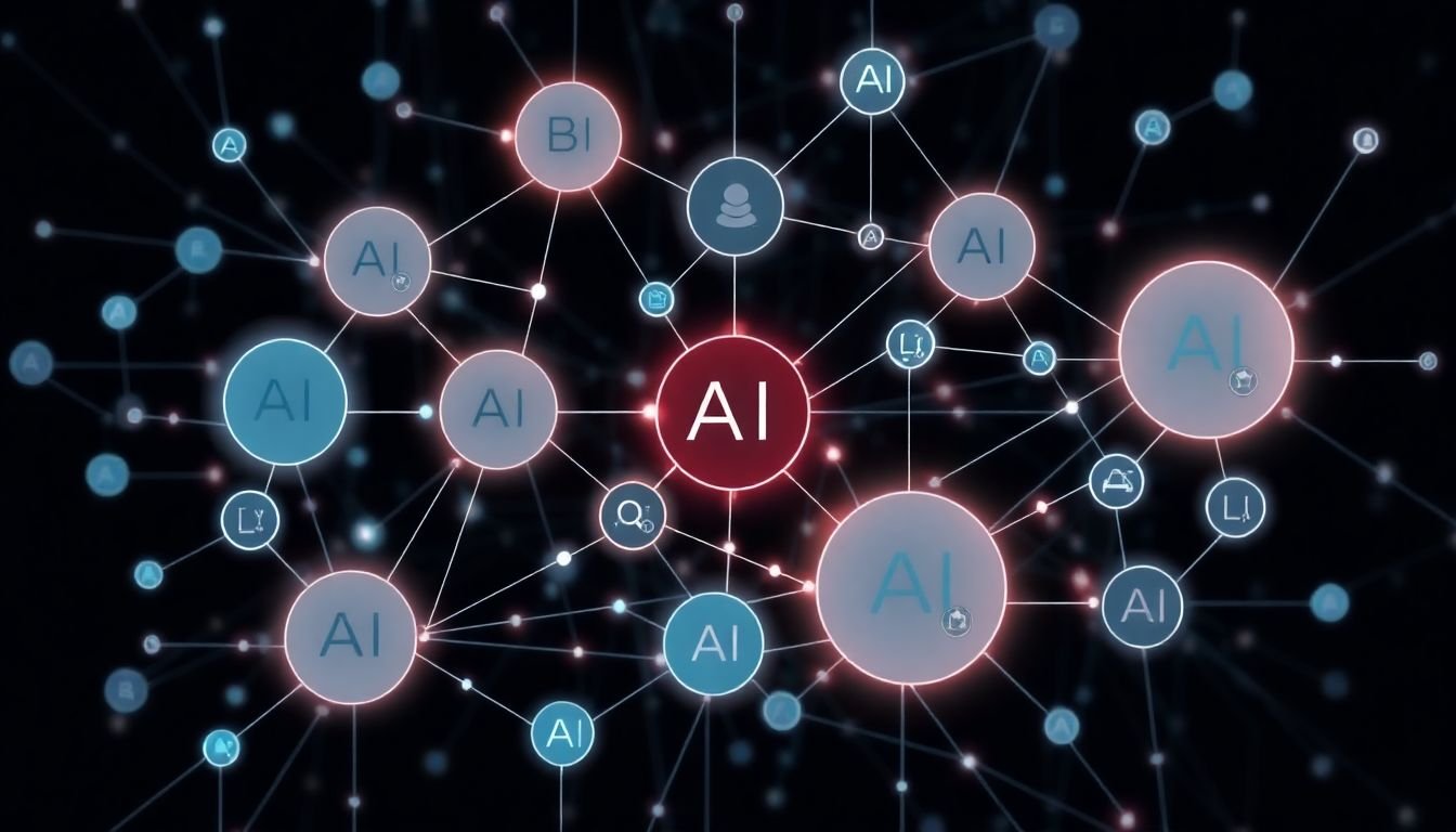 A complex web of interconnected algorithms, with data flowing through them, highlighting the intricacy of AI data cleaning processes.