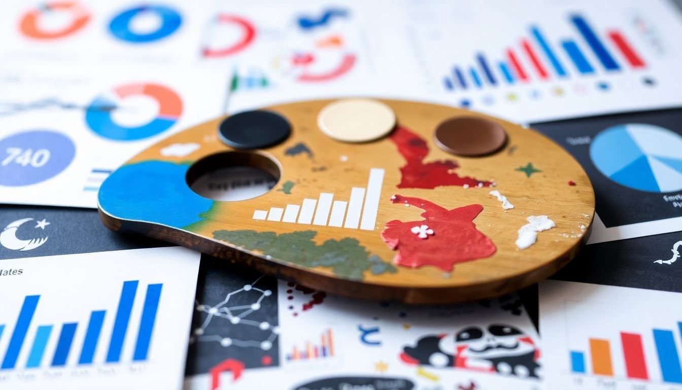 An artist's palette with various data visualization charts and graphs, symbolizing the diverse range of bespoke data solutions.