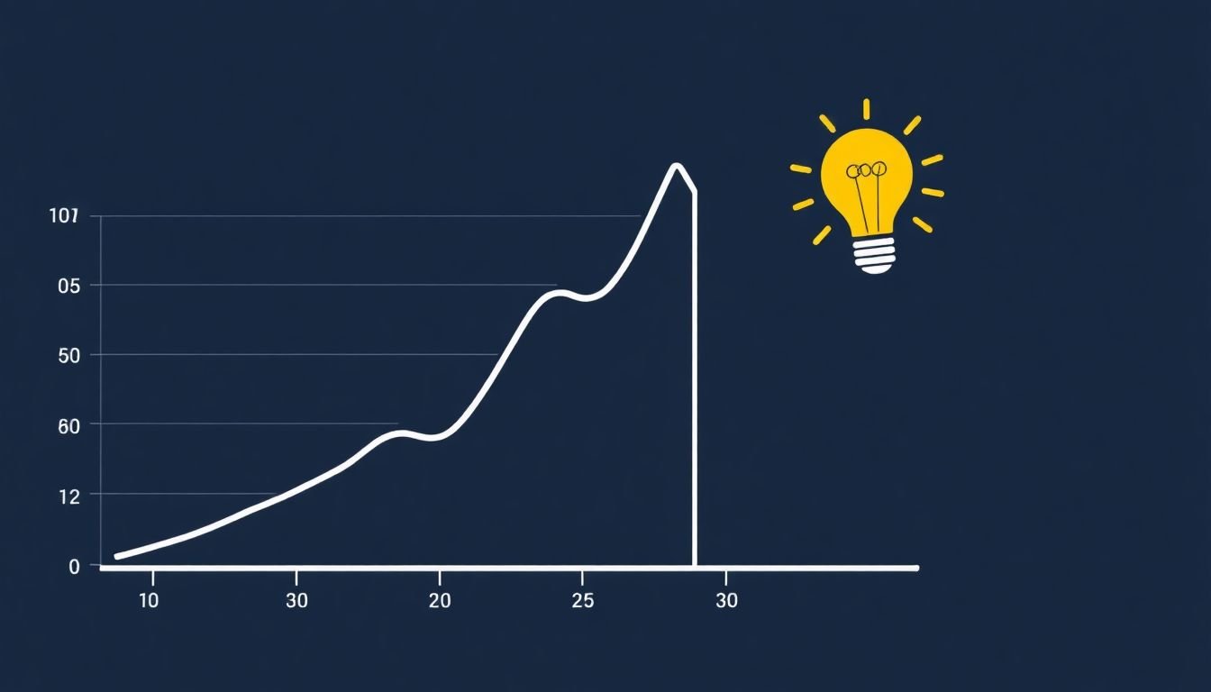 A graph showing a sudden spike in sales, with a lightbulb moment illustration next to it.