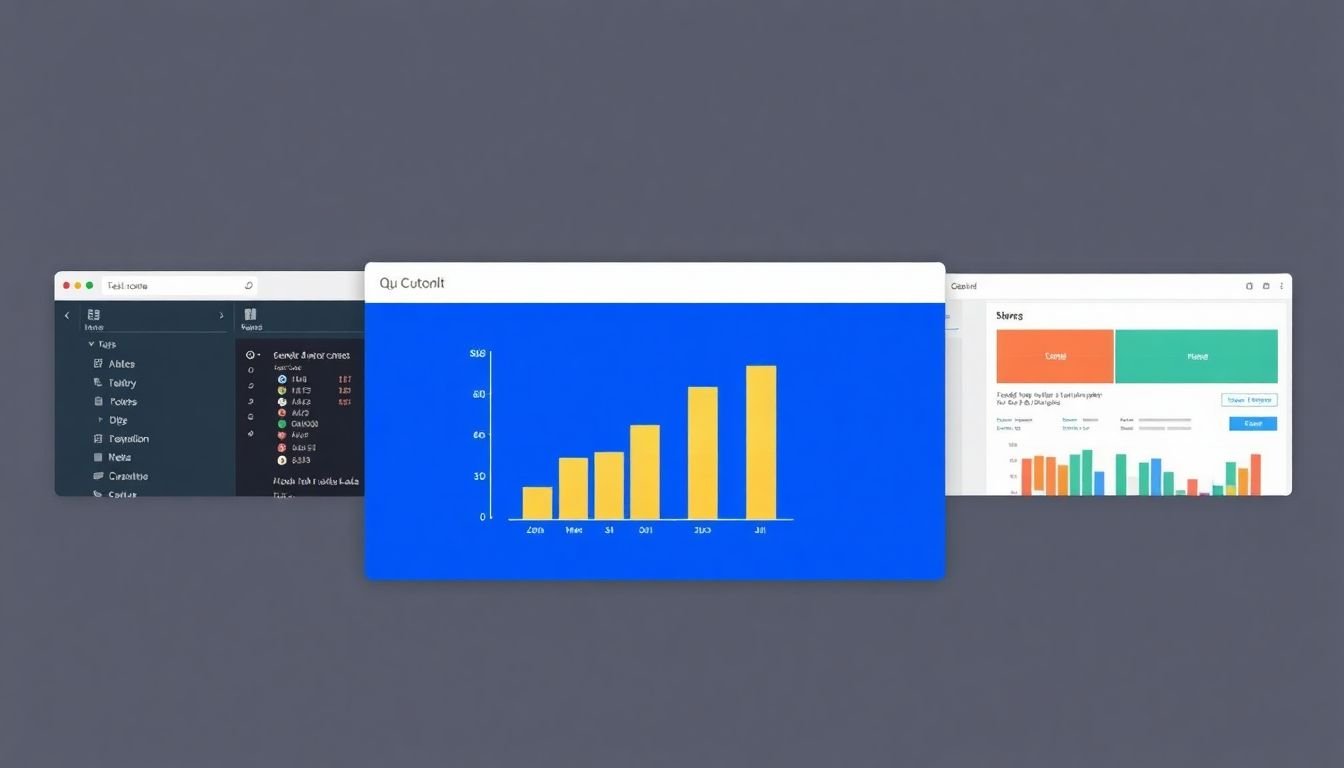 Screenshots of popular data visualization tools with a simple bar chart created using one of them.