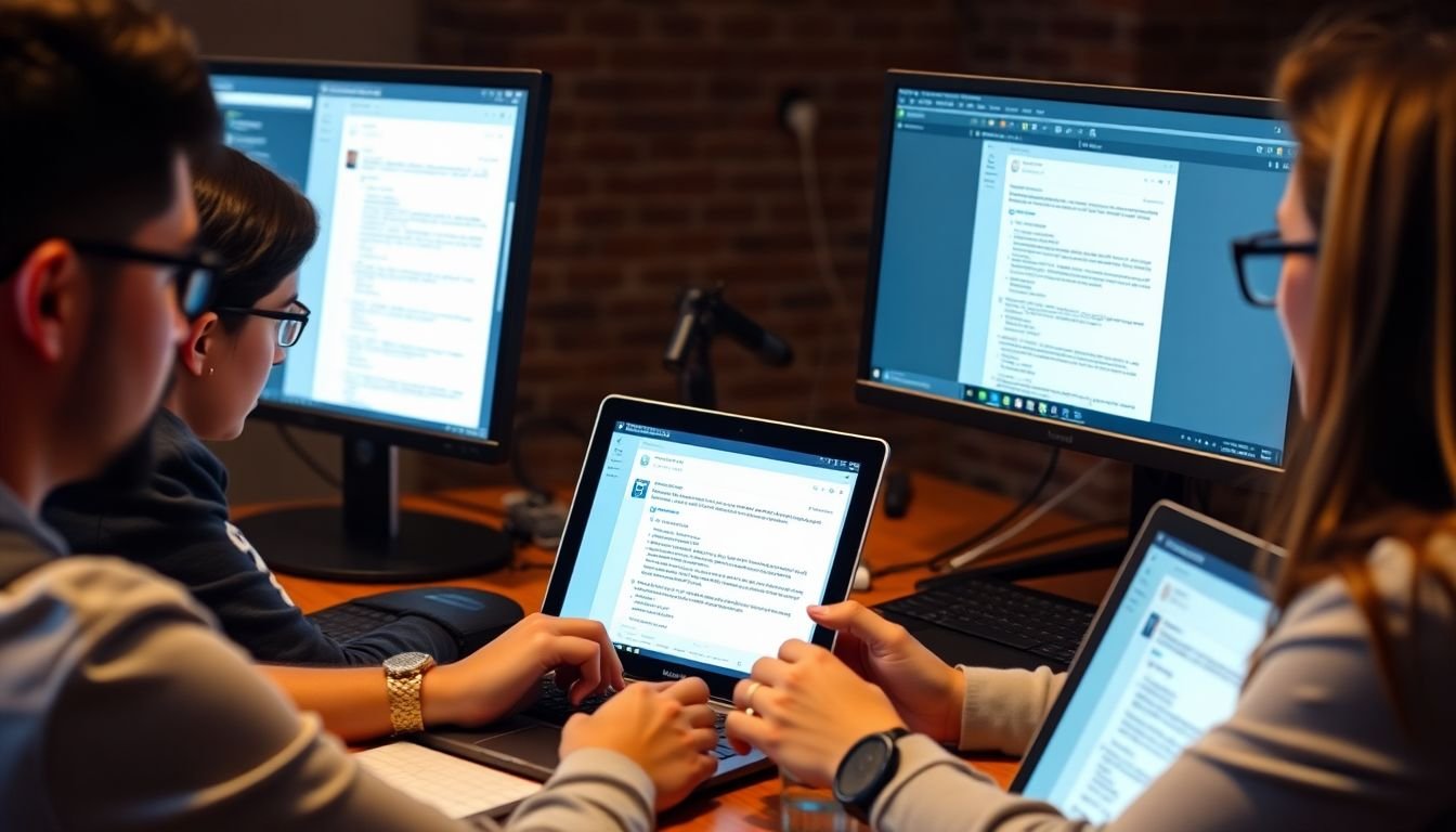 A marketing team sending out personalized emails, with data from social media and CRM platforms displayed on their screens.