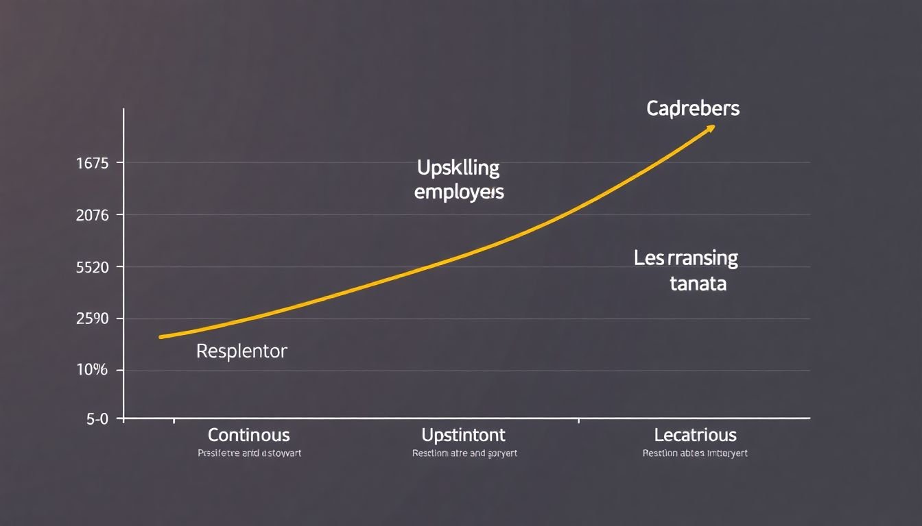 A growth chart with milestones for 'Continuous Improvement', 'Upskilling Employees', and 'Leveraging Data and Analytics'