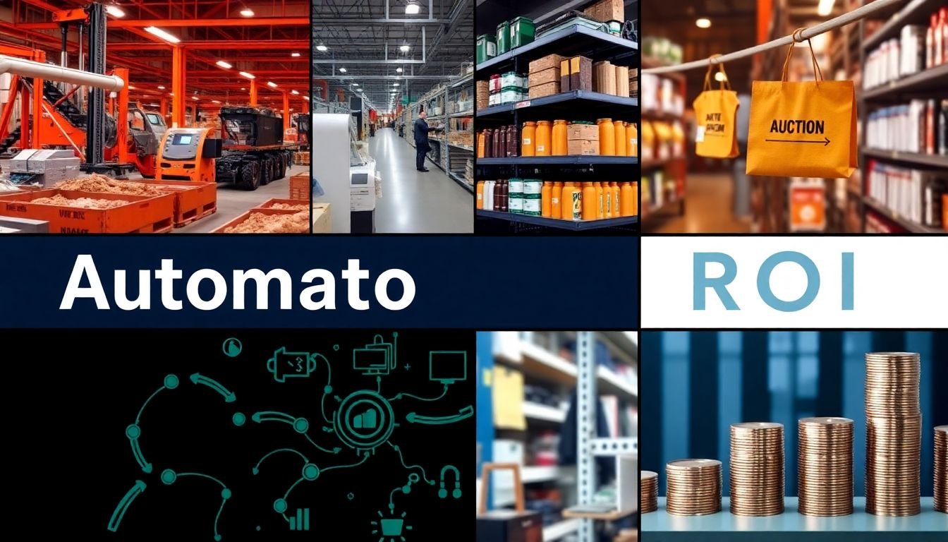 A collage of images representing different industries (e.g., manufacturing, retail, finance) with success stories of automation ROI